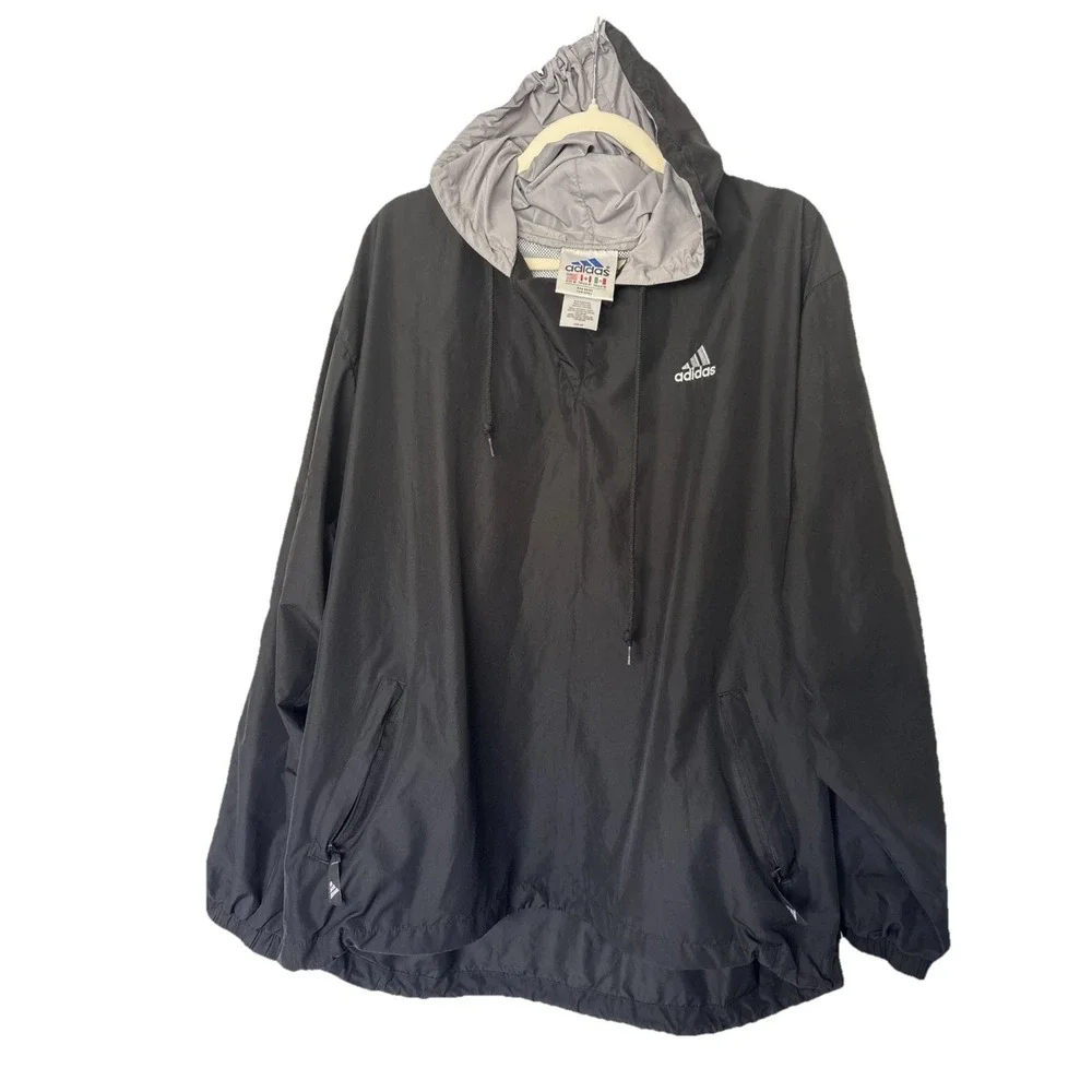 Y2K Vintage Adidas 3 Stripe Windbreaker M Hood And Drawstring Grunge Soccer